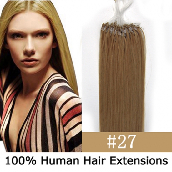 14"16"18"20"22"24"26"100pcs/Set Micro Ring Loop Hair Remy Human Hair Extensions #27 Dark blonde - Click Image to Close