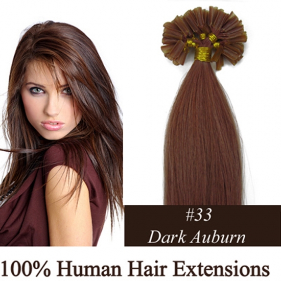 16"18"20"22"26"100pcs/Set Nail Tip Hair Keratin U Tip Remy Human Hair Extensions #33 Dark auburn - Click Image to Close