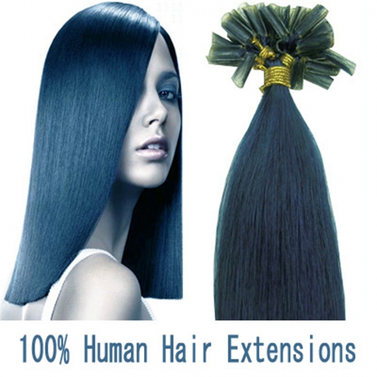 18"20"22"100pcs/Set Nail Tip Hair Keratin U Tip Remy Human Hair Extensions #Blue - Click Image to Close