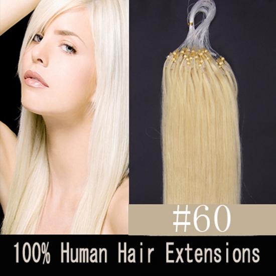 14"16"18"20"22"24"26"100pcs/Set Micro Ring Loop Hair Remy Human Hair Extensions #60 Platium blonde - Click Image to Close