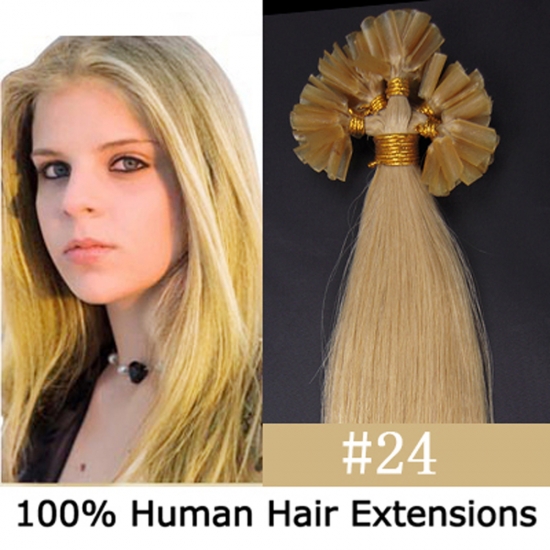 16"18"20"22"26"100pcs/Set Nail Tip Hair Keratin U Tip Remy Human Hair Extensions #24 Medium blonde - Click Image to Close