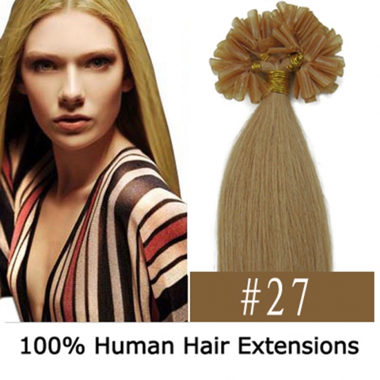 16"18"20"22"100pcs/Set Nail Tip Hair Keratin U Tip Remy Human Hair Extensions #27 Dark blonde - Click Image to Close