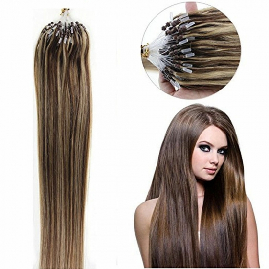 14"16"18"20"22"24"26"100pcs/Set Micro Ring Loop Hair Remy Human Hair Extensions #M4/27 - Click Image to Close