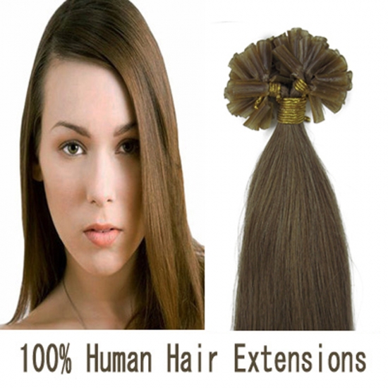 16"18"20"22"100pcs/Set Nail Tip Hair Keratin U Tip Remy Human Hair Extensions #12 Light brown - Click Image to Close