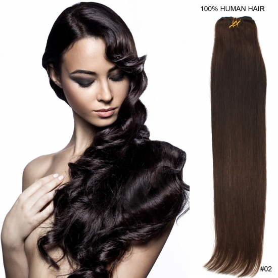 16"20"22"24"26"28"30"32" 100g/Set Straight Remy Brazilian Human Hair Weft #02 Darkest brown - Click Image to Close