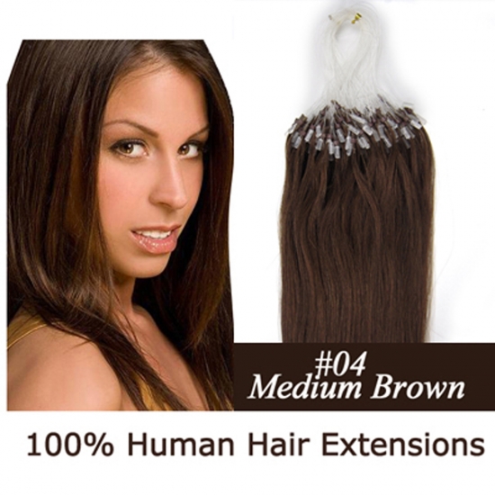 14"16"18"20"22"24"26"100pcs/Set Micro Ring Loop Hair Remy Human Hair Extensions #04 Medium brown - Click Image to Close