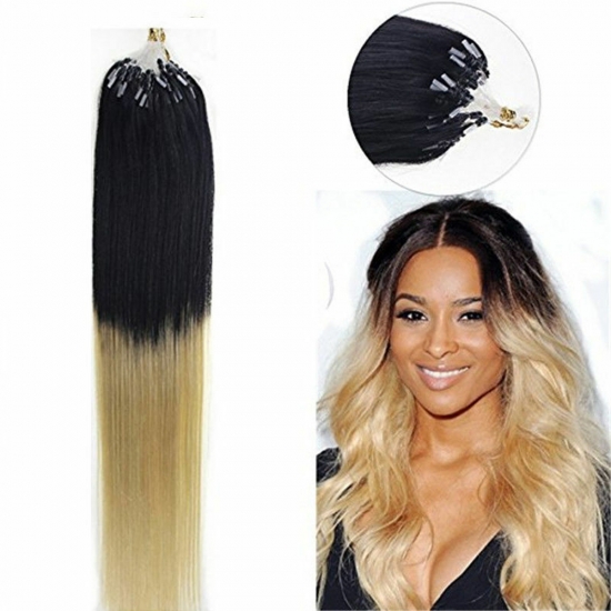 14"16"18"20"22"24"26"100pcs/Set Micro Ring Loop Hair Remy Human Hair Extensions #T1/613 - Click Image to Close