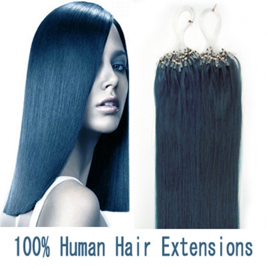 14"16"18"20"22"24"26"100pcs/Set Micro Ring Loop Hair Remy Human Hair Extensions #Blue - Click Image to Close