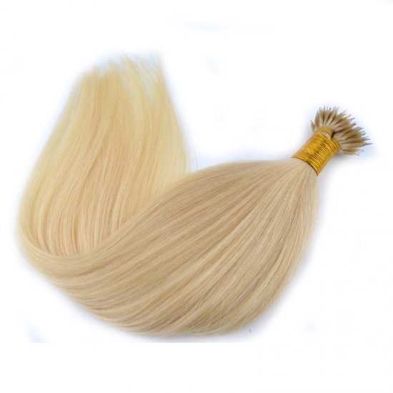 18"20" 100pcs/set Straight Remy Nano Ring Hair Human Hair Extensions #60 Platium blonde - Click Image to Close