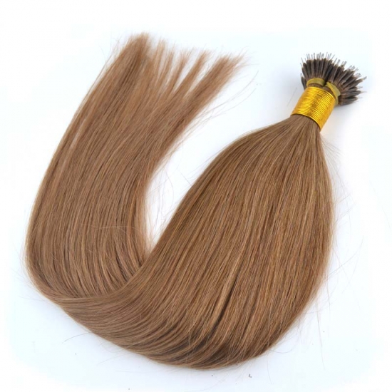 18"20" 100pcs/set Straight Remy Nano Ring Hair Human Hair Extensions #12 Light brown - Click Image to Close