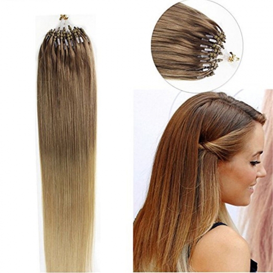 14"16"18"20"22"24"26"100pcs/Set Micro Ring Loop Hair Remy Human Hair Extensions #T12/20 - Click Image to Close