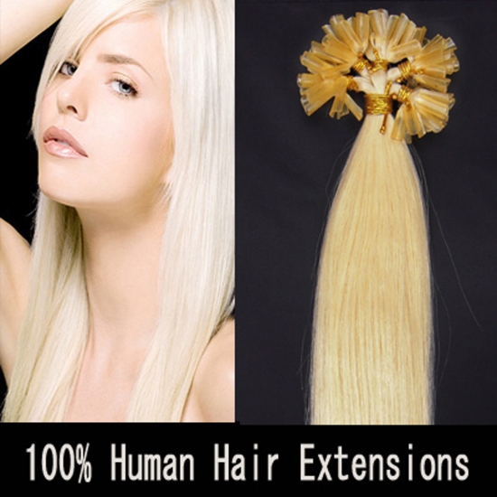 16"18"20"22"26"100pcs/Set Nail Tip Hair Keratin U Tip Remy Human Hair Extensions #60 Platium blonde - Click Image to Close