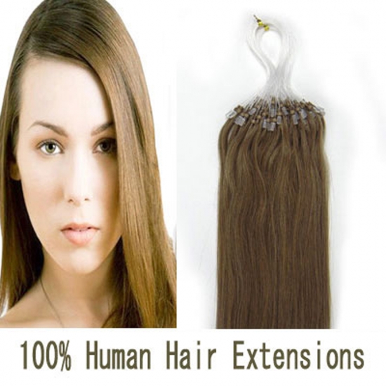 14"16"18"20"22"24"26"100pcs/Set Micro Ring Loop Hair Remy Human Hair Extensions #12 Light brown - Click Image to Close