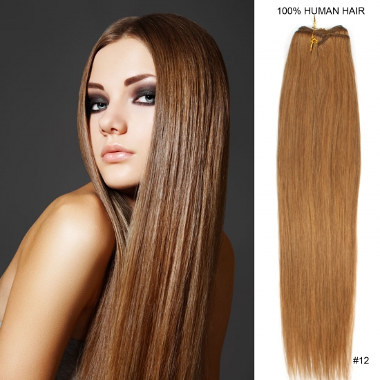 16"20"22"24"26"28"30"32" 100g/Set Straight Remy Brazilian Human Hair Weft #12 Light brown - Click Image to Close