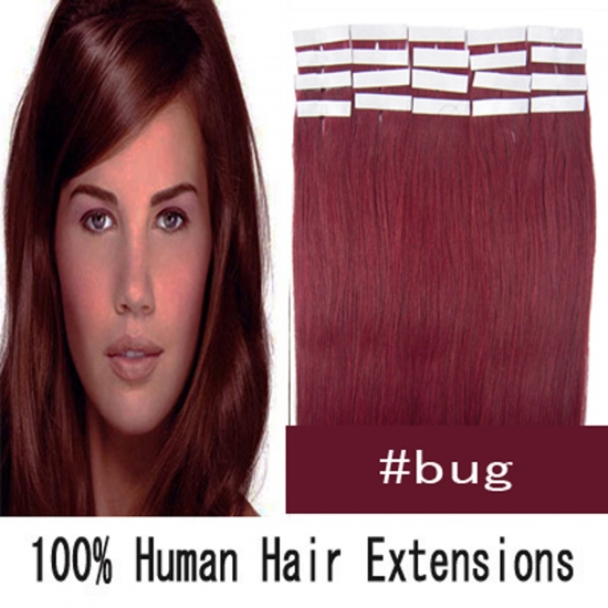 16"18"20"22"24" 20pcs/set Straight Tape in Remy Human Hair Extensions #Bug - Click Image to Close