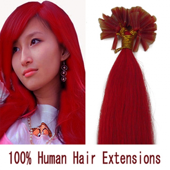 16"18"20"22"100pcs/Set Nail Tip Hair Keratin U Tip Remy Human Hair Extensions #Red - Click Image to Close