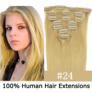 15"18"20"22"7Pcs 70g/80g/set Straight Clip In/On Remy Human Hair Extensions #24 Medium blonde