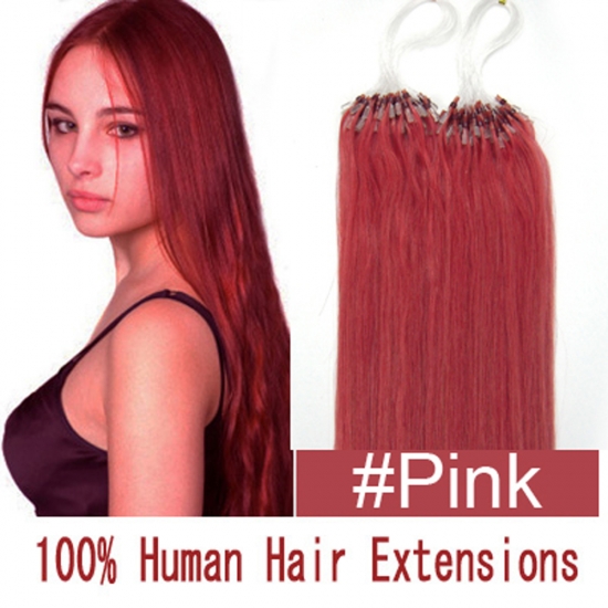 14"16"18"20"22"24"26"100pcs/Set Micro Ring Loop Hair Remy Human Hair Extensions #Pink - Click Image to Close