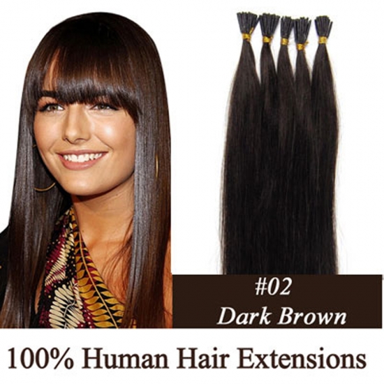 16"18"20"22"24"100pcs/Set Stick Tip Hair I Tip Remy Human Hair Extensions #02 Darkest brown - Click Image to Close