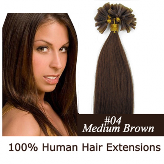 16"18"20"22"26"100pcs/Set Nail Tip Hair Keratin U Tip Remy Human Hair Extensions #04 Medium brown - Click Image to Close