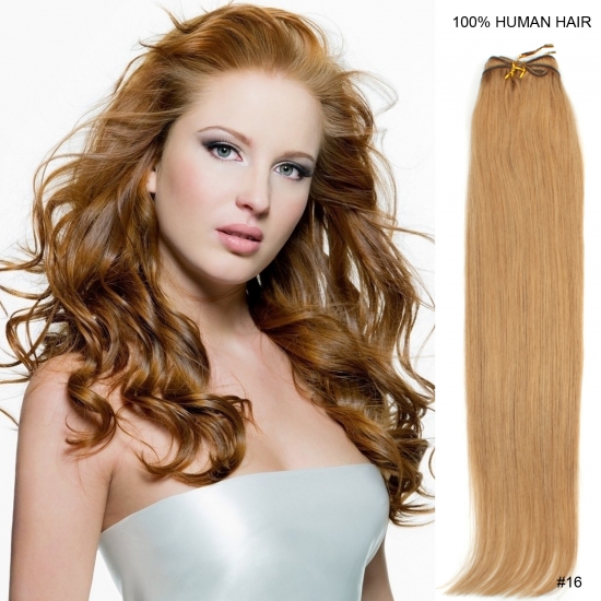 16"20"22"24"26"28"30"32" 100g/Set Straight Remy Brazilian Human Hair Weft #16 Strawberry blonde - Click Image to Close