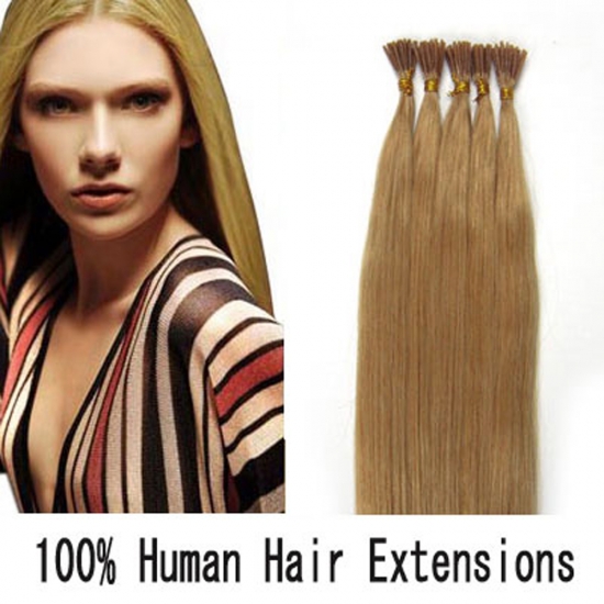 16"18"20"22"24"100pcs/Set Stick Tip Hair I Tip Remy Human Hair Extensions #27 Dark blonde - Click Image to Close