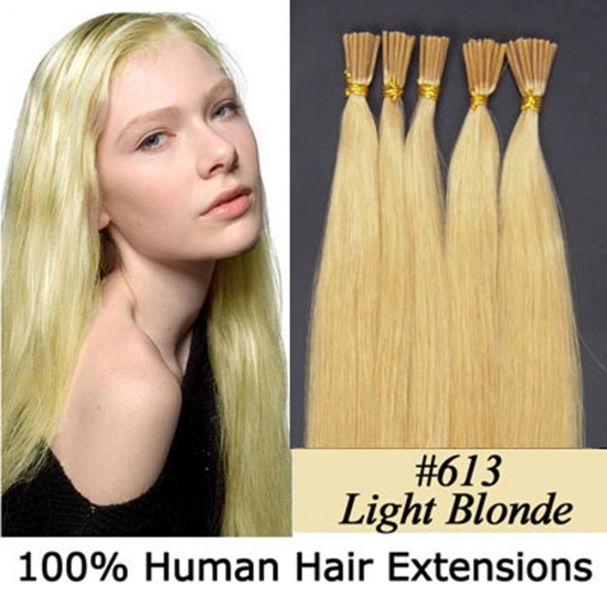 16"18"20"22"24"100pcs/Set Stick Tip Hair I Tip Remy Human Hair Extensions #613 Light blonde - Click Image to Close