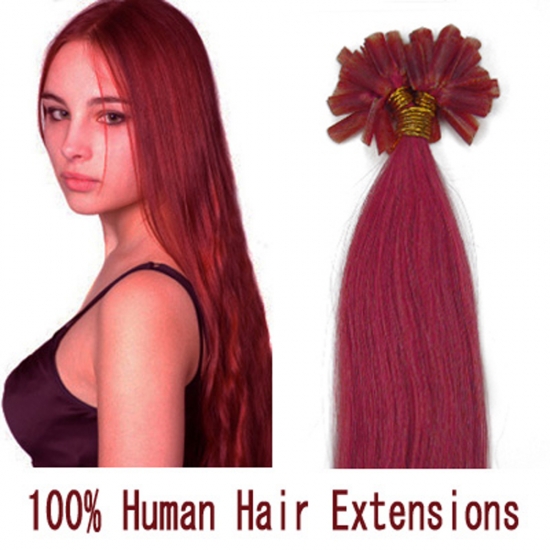 18"20"22"100pcs/Set Nail Tip Hair Keratin U Tip Remy Human Hair Extensions #Pink - Click Image to Close