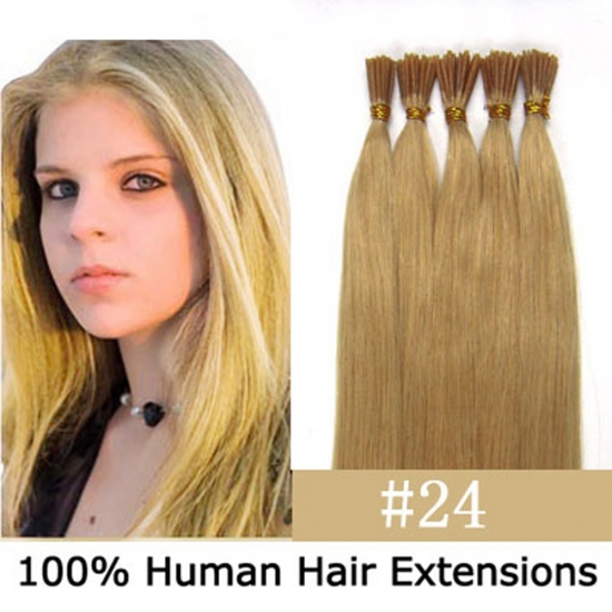 16"18"20"22"24"100pcs/Set Stick Tip Hair I Tip Remy Human Hair Extensions #24 Medium blonde - Click Image to Close