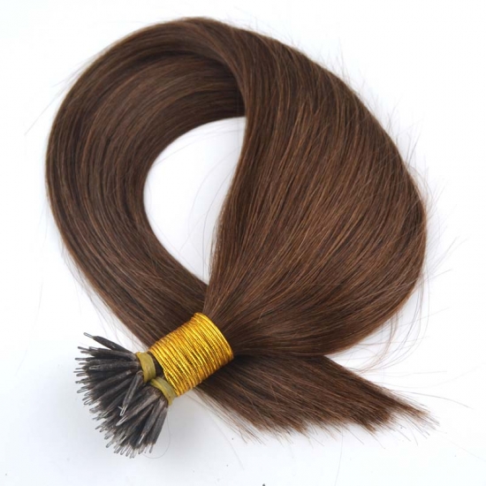 18"20" 100pcs/set Straight Remy Nano Ring Hair Human Hair Extensions #04 Medium brown - Click Image to Close