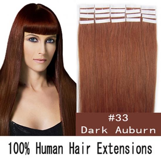 16"18"20"22"24" 20pcs/set Straight Tape in Remy Human Hair Extensions #33 Dark auburn - Click Image to Close