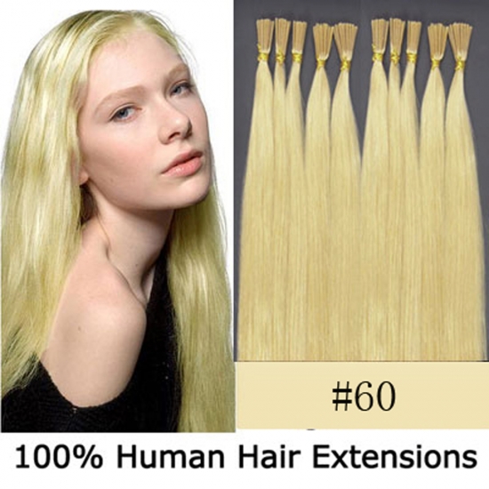 16"18"20"22"24"100pcs/Set Stick Tip Hair I Tip Remy Human Hair Extensions #60 Platium blonde - Click Image to Close