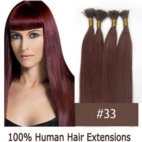 16"18"20"22"24"100pcs/Set Stick Tip Hair I Tip Remy Human Hair Extensions #33 Dark auburn - Click Image to Close