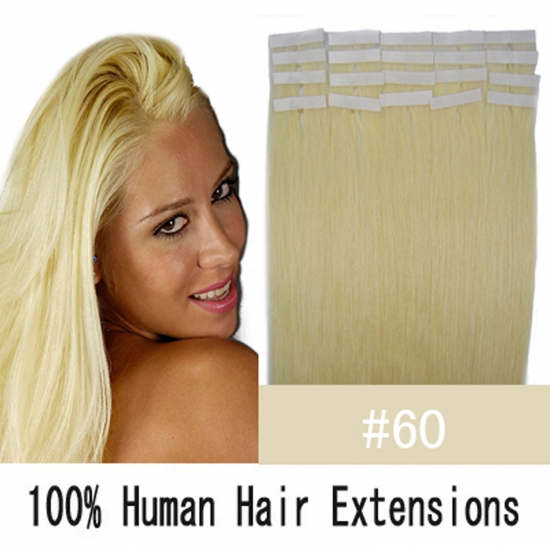 16"18"20"22"24" 20pcs/set Straight Tape in Remy Human Hair Extensions #60 Platium blonde - Click Image to Close