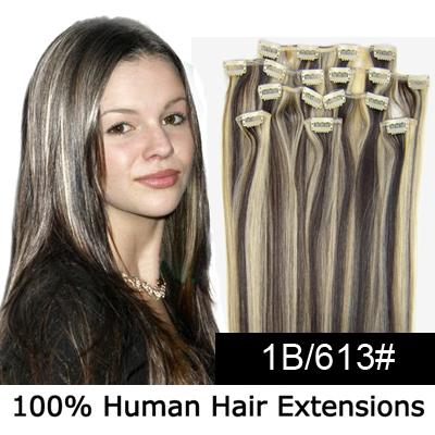 20"8Pcs 100g/set Clip In/On Remy Human Hair Extensions #1B/613