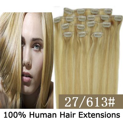 20"8Pcs 100g/set Clip In/On Remy Human Hair Extensions #27/613